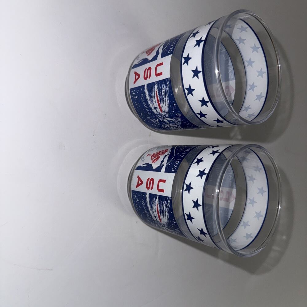 Vintage Souvenir Apollo 13 USA Glasses "Safe Return April 17, 1970" Set of 2